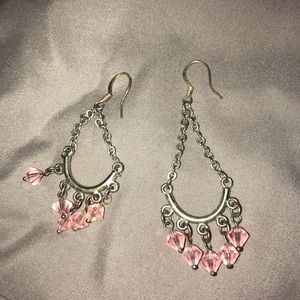 Sterling Silver Dangle Earrings. with pink stones